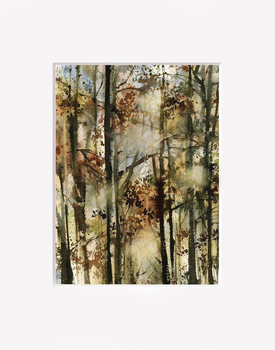 Forest Watercolor Painting Diptych, Abstract Trees Nature Landscape 2 Paintings Set