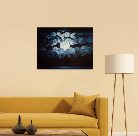 Moonlight (60x80cm, cubism, oil painting, ready to hang)