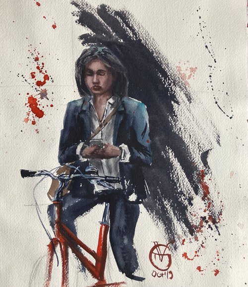 Girl on bike 1 by Valeria Golovenkina