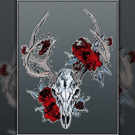 Deer Skull with Flowers