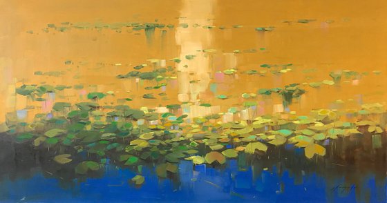 Waterlilies- Autumn Palette, Large Original oil Painting, Impressionism, Handmade artwork, One of a Kind