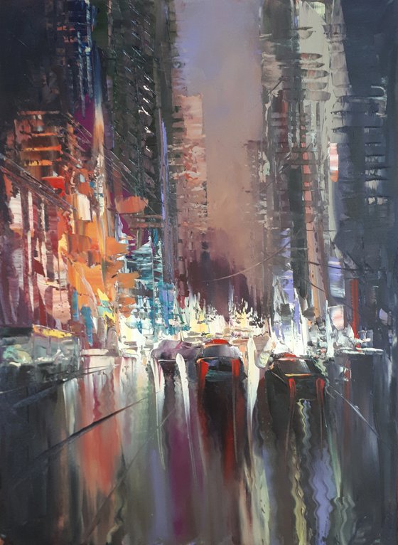Lights of city -  1 (40x50cm, oil painting, ready to hang)
