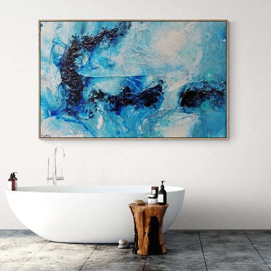 Blue Oyster Bay 160cm x 100cm Blue White Textured Abstract Art