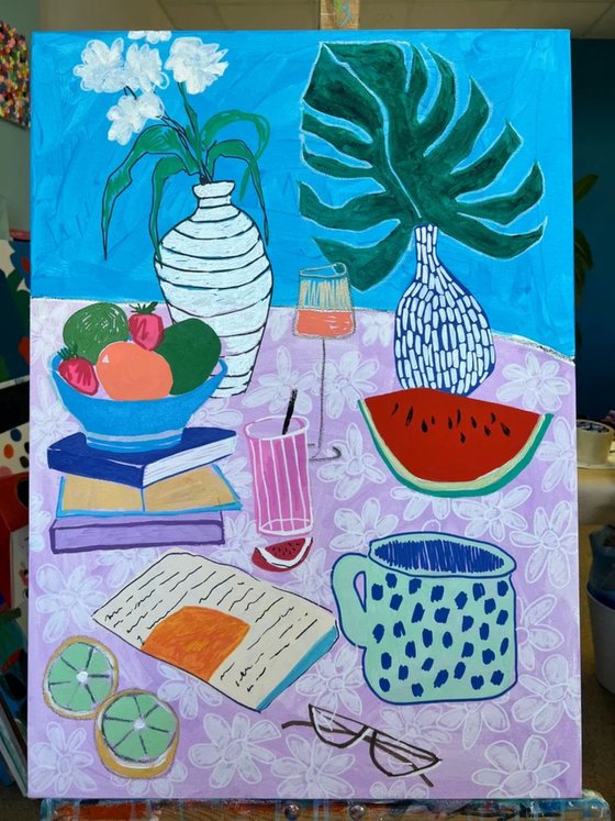 Still Life with Watermelon and Flowers