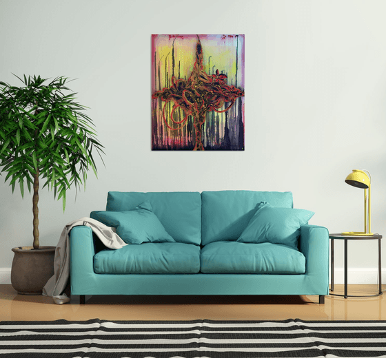 Fantasy Flower - X Large Abstract Painting on Canvas Ready to Hang