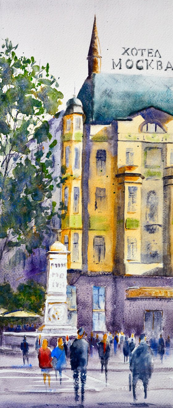 Pedestrian cross on Terazije square Belgrade 23x54cm 2022