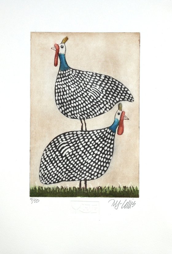 Two little guinea hens