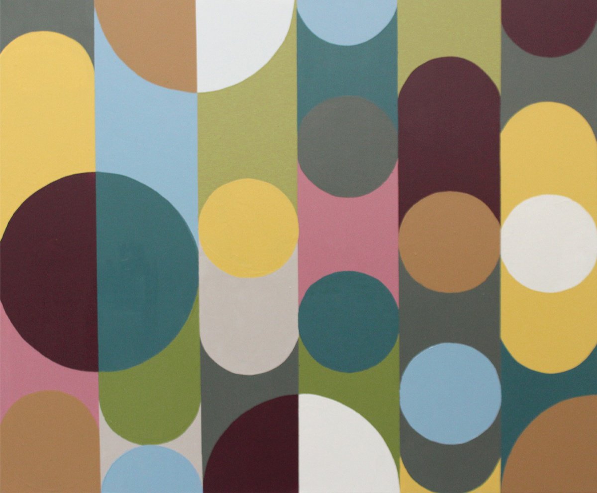 Geometric Abstract Acrylic Painting By Andrew Watt, 47 X 39, Geo Pop Lines No 13, Original Artwork