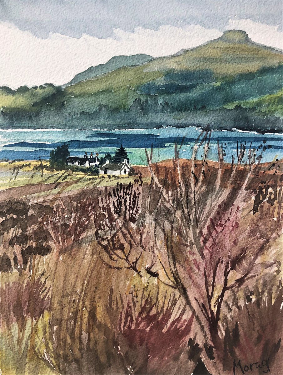 Impressionistic Landscape Watercolour By Morag Paul, 16 X 20", House By The Bay, Original Artwork