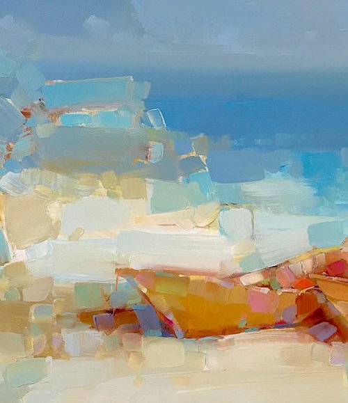 Boats on the Shore, Original oil painting, Handmade artwork, One of a kind by Vahe Yeremyan