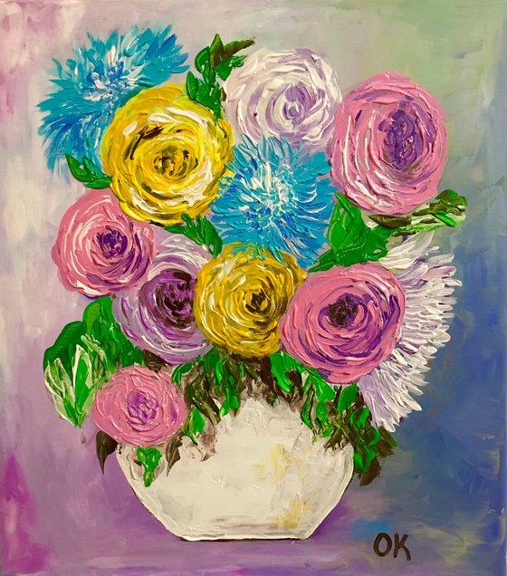 BOUQUET OF ROSES #6 palette knife Still life  flowers Dutch style office home decor gift