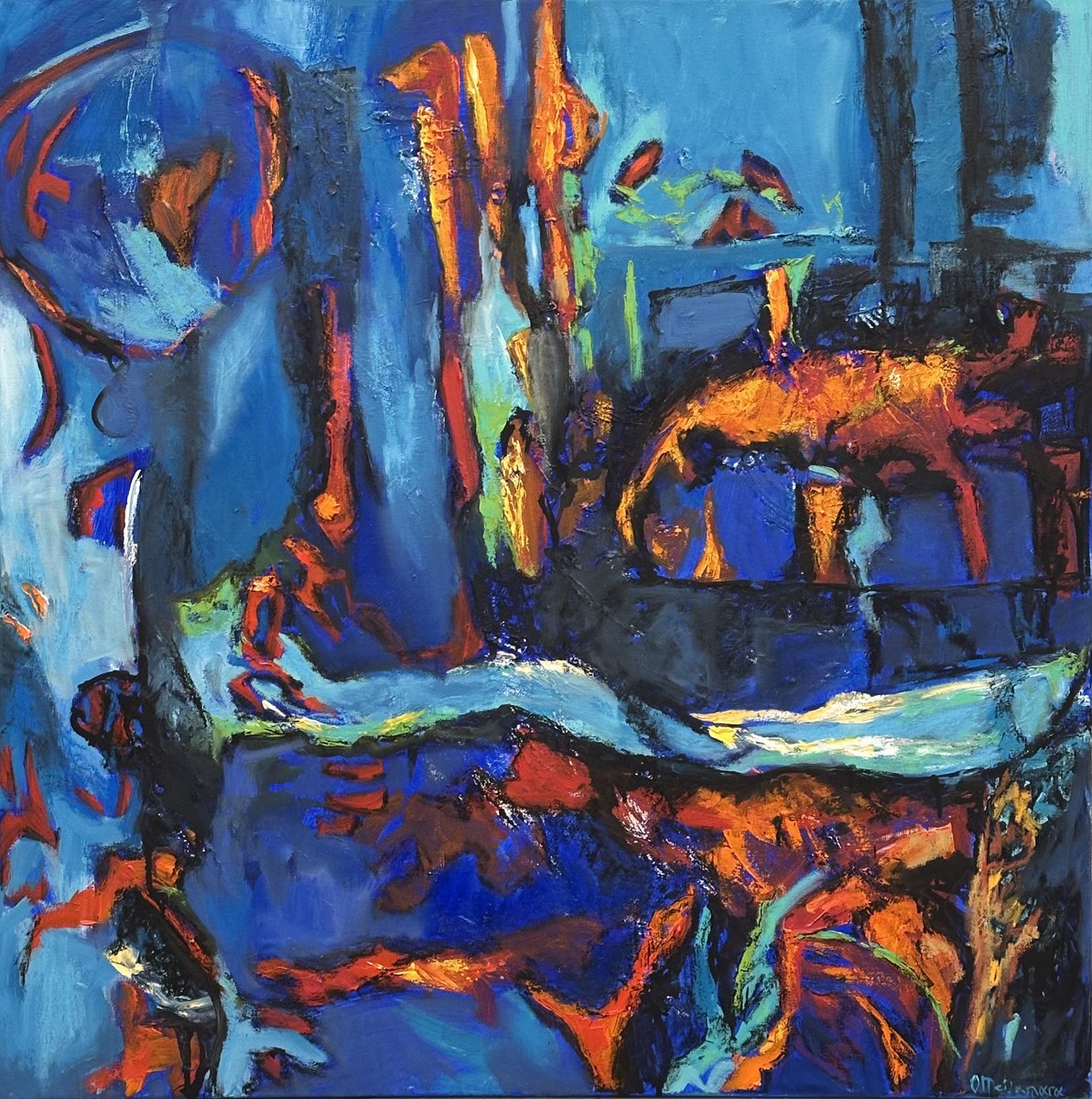 Organic Abstract Oil Painting By Olga Mcnamara Biennaleartist, 39 X 39", Woven Souls, Original Artwork