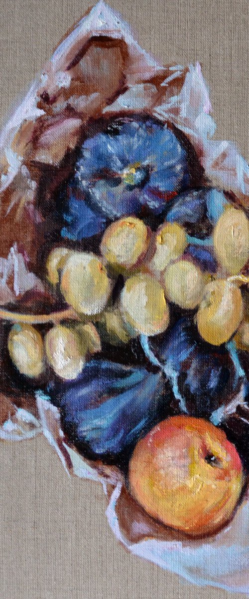 Figs, dates & a peach | Ukrainian artist | Original Oil Painting by Anna Brazhnikova