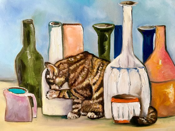 Troy The Cat and Giorgio Morandi vases and bottles