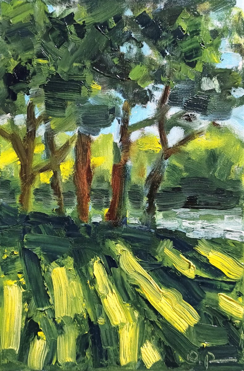 Impressionistic Landscape Oil Painting By Oleh Rak, 8 X 12", Impression. By The River, Original Artwork