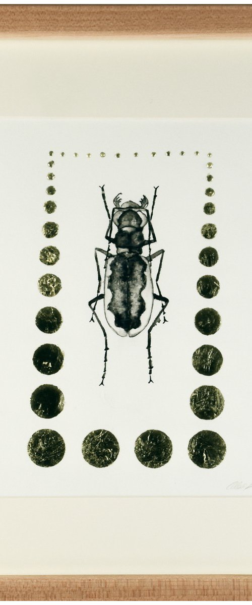 Beetle / Ink Painting with Gold Leaf by Alexa Karabin