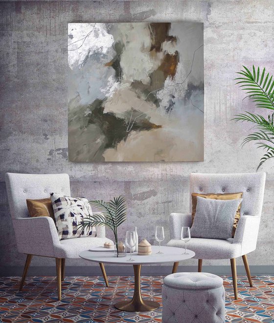 "Balance 2" Gray brown beige abstract art