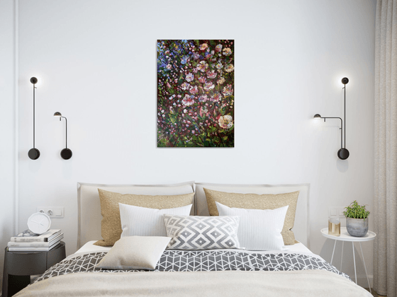 Spring blooming, acrylic floral painting, palette knife