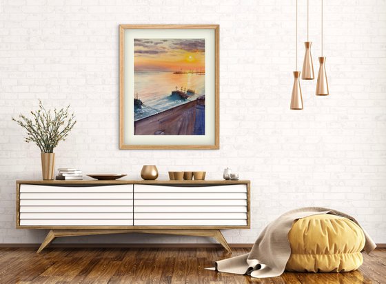 Serene Sunset over a Seaside Town