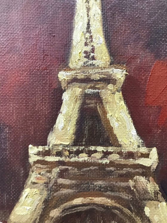 Original Oil Painting Wall Art Signed unframed Hand Made Jixiang Dong Canvas 25cm × 20cm Cityscape Goodnight Paris Small Impressionism Impasto