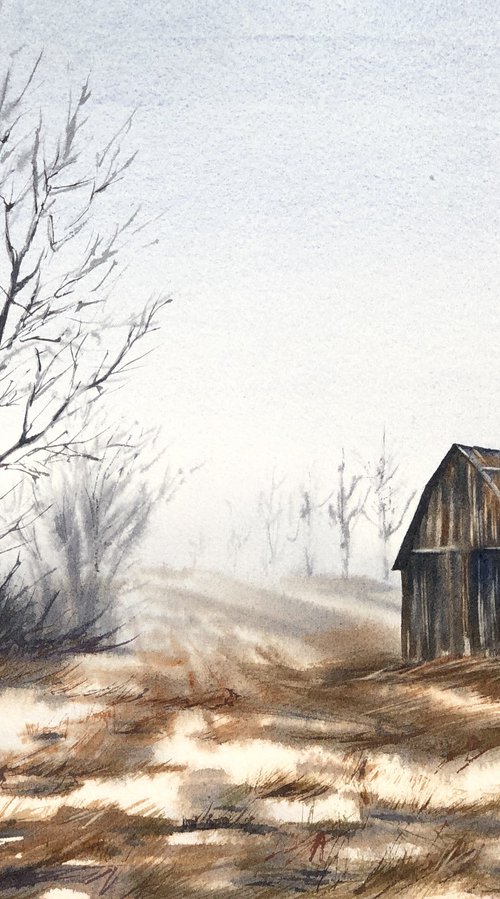 Old barn winter scene by Alina Karpova