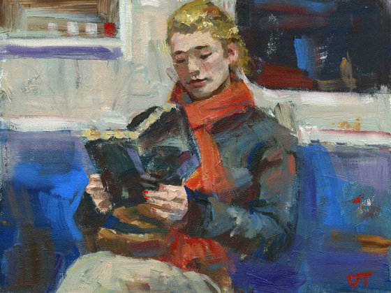 Red Scarf Reading in Subway