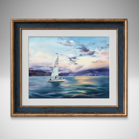 Yacht in the sea at sunset #6