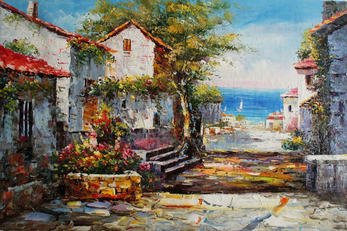 Santorini. Canvas, oil. Size 90x60 cm by Thomas Wu