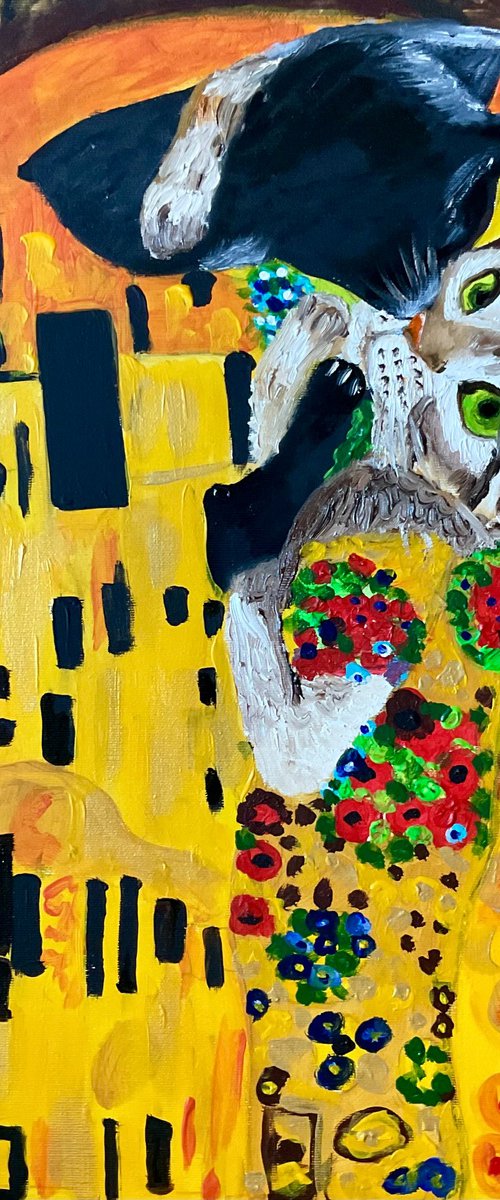 Cats kiss and Gustav Klimt by Olga Koval