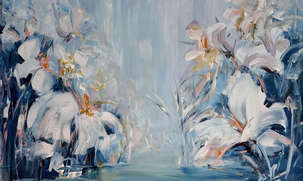 Whispering Water Gardens, By Liliana Gigovic, 59 X 36, Artwork For Sale On Artfinder