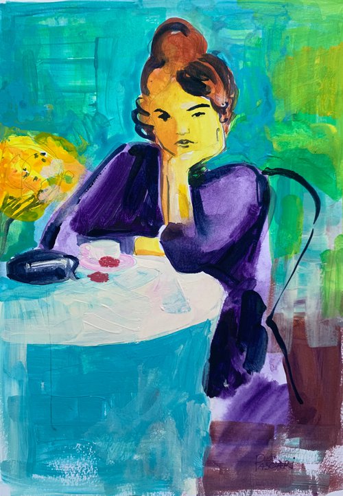 Cup of coffee-woman painting by Olga Pascari
