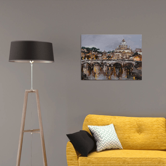 St. Angelo Bridge in Rome, Italy - Original oil painting