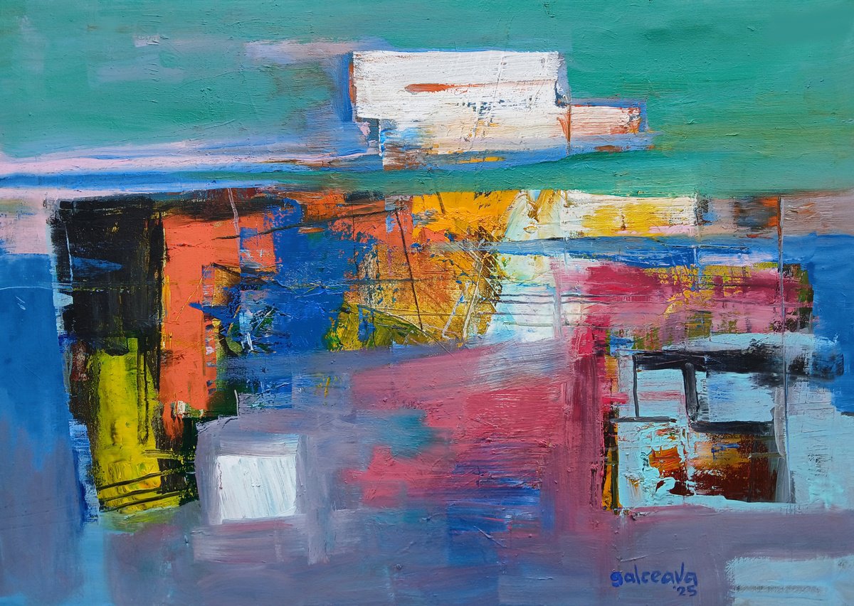 Abstract Acrylic Painting By Constantin Galceava, 28 X 20, Landscape No.1, Original Artwork