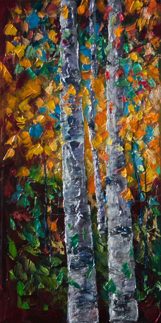 Aspen Grove - 1 oil painting with palette knife by Olena Art