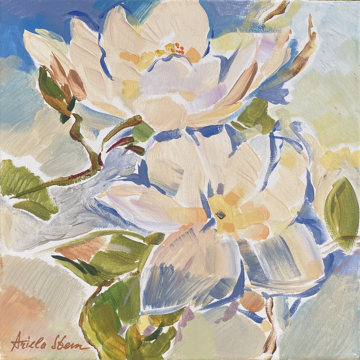 Impressionistic Painting , Magnolia Harmony By Ariela Stem, 12 X 12, Artwork For Sale On Artfinder