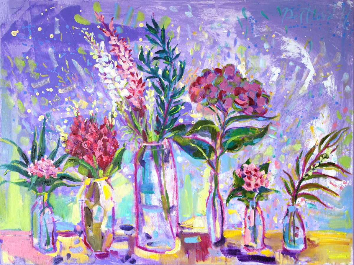 Flowers on violet by Jenya Pestova
