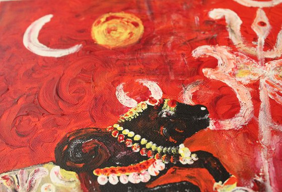Nandh (Nandhi)House of God Series-Lord Shiva Bull-Finger Painting-Acrylic on Canvas-Ready to Hang