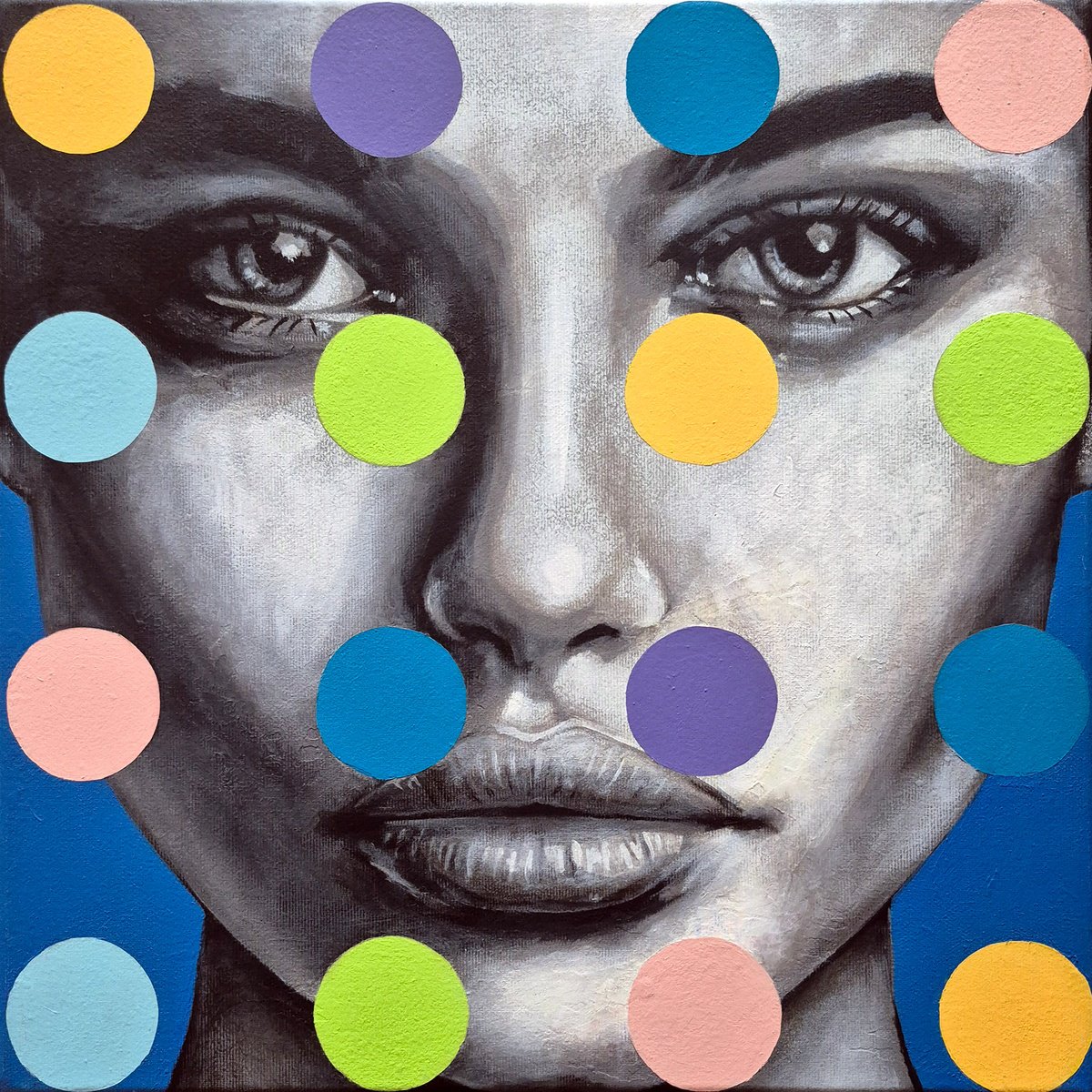 Urban And Pop Portrait Acrylic Painting By Copyright, 16 X 16, Dazzling Glimmer, Original Artwork
