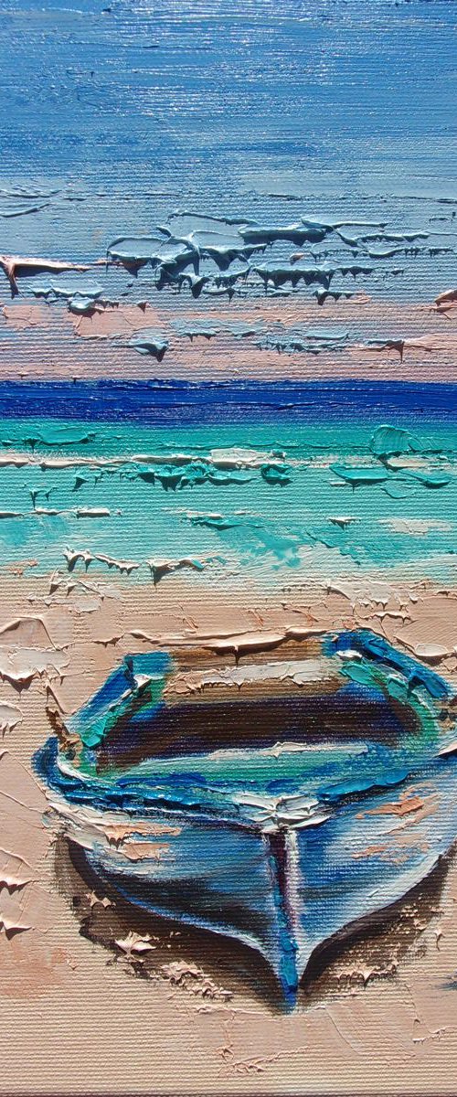 " SKY OF PARADISE  I " SHIP BOAT SAIL original painting palette knife GIFT MODERN URBAN ART OFFICE ART DECOR HOME DECOR GIFT IDEA by Monika Luniak