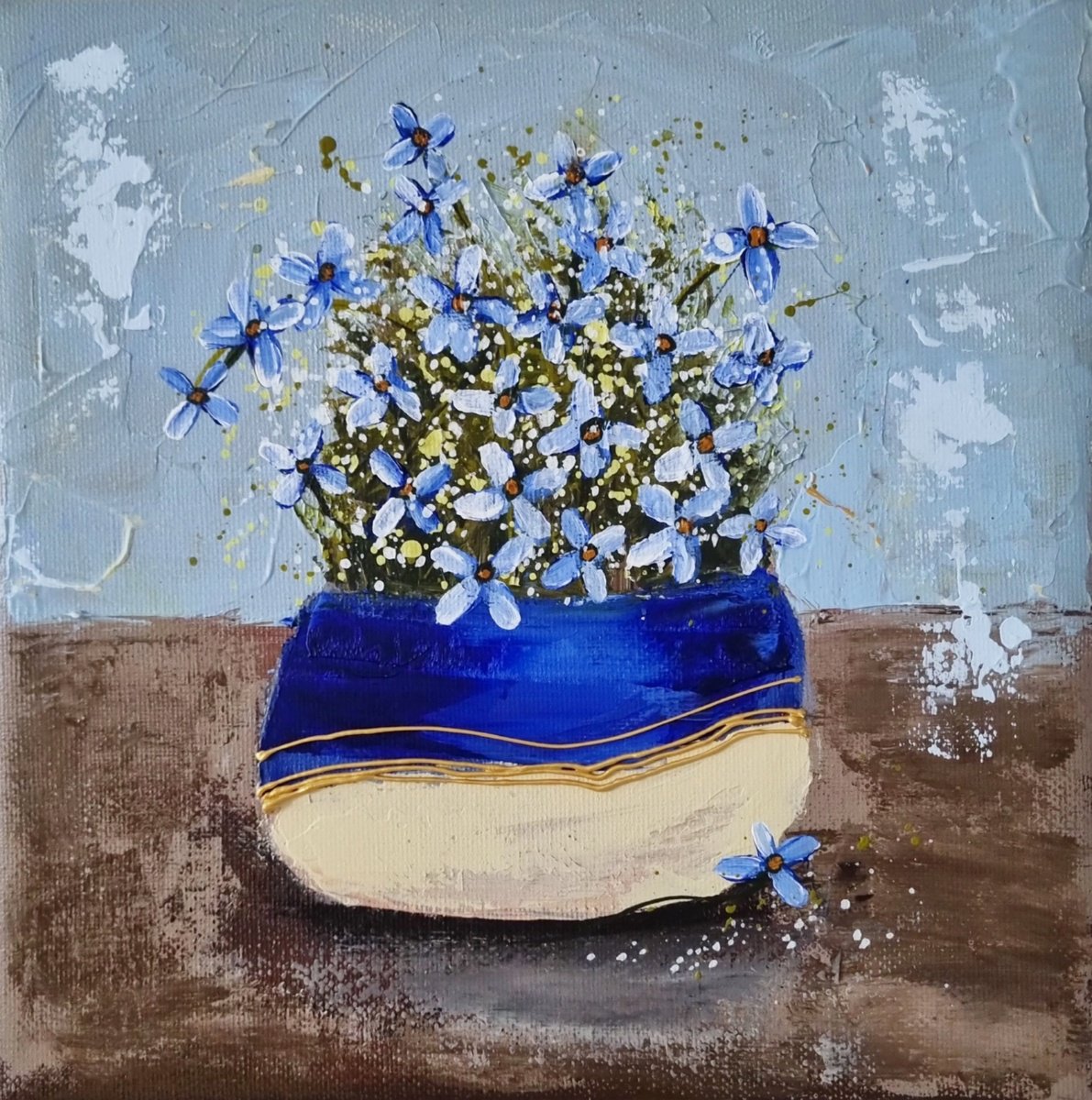 Vase with blue Flowers by Cinzia Mancini