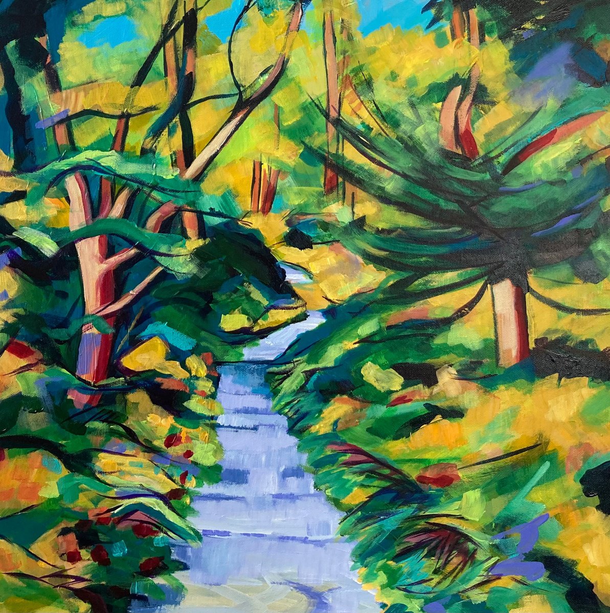 Expressive Landscape Acrylic Painting By Stuart Roper, 20 X 20", Gully, Original Artwork