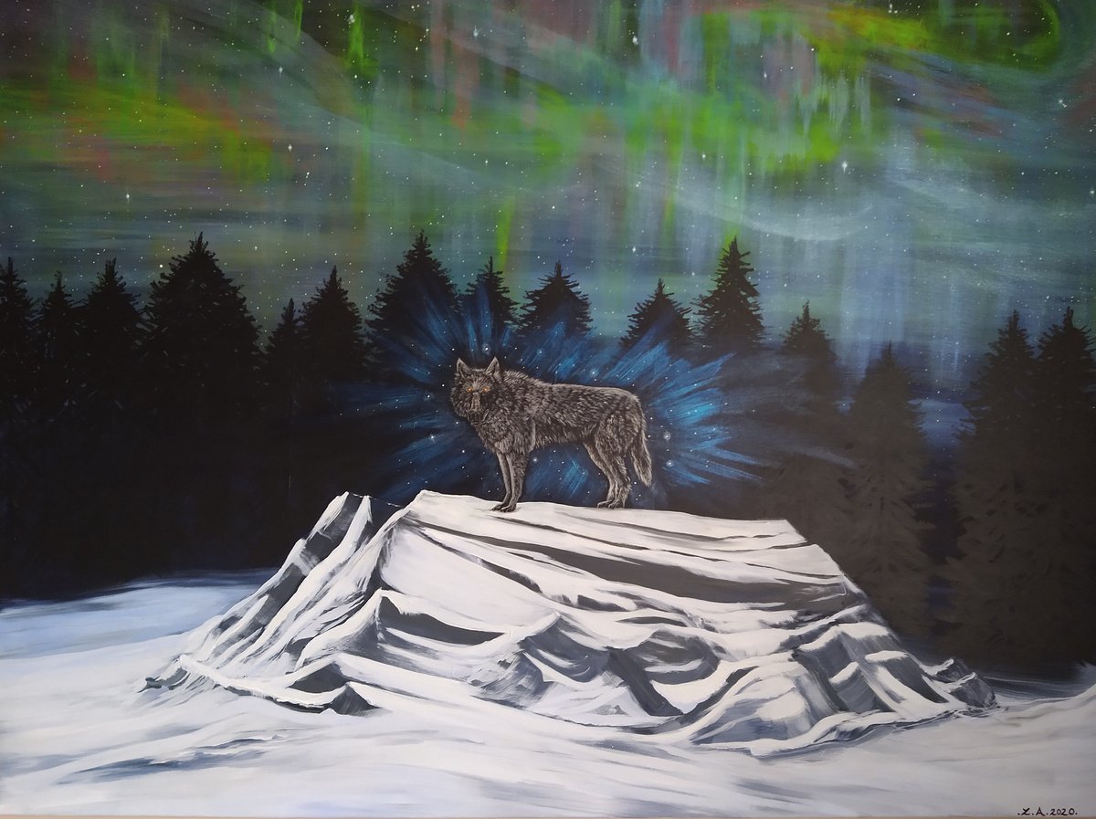 Animal Acrylic Painting By Zoe Adams, 40 X 30", Wolf Spirit., Original Artwork