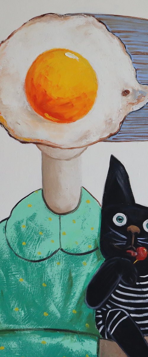 Egg girl with her cat by Ta Byrne