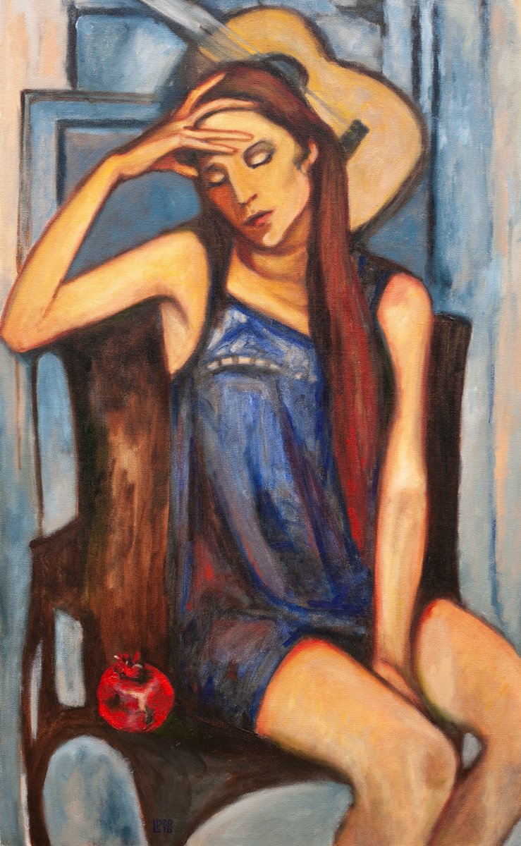 Urban And Pop Portrait Oil Painting By Liudmila Pisliakova, 20 X 31", Fado, Original Artwork