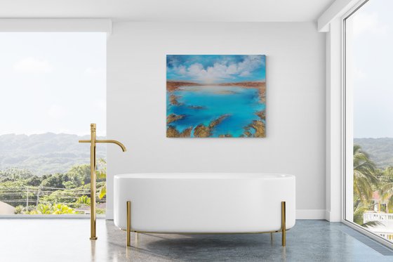 A XXL large modern semi-abstract structured mixed-media seascape painting "Awakening"