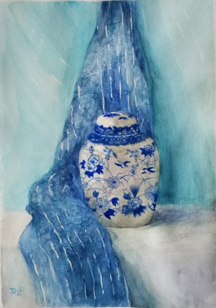 Impressionistic Still Life Watercolour By Daniela Roughsedge, 12 X 17, Swept In Blue, Original Artwork