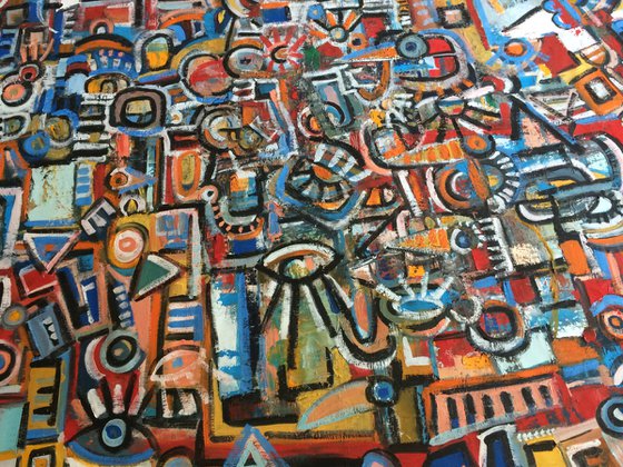 The passage of the birds. Large abstract painting.