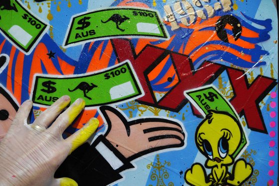 Free Money Free Love 120cm x 120cm Huge Texture Urban Pop Art Monopoly