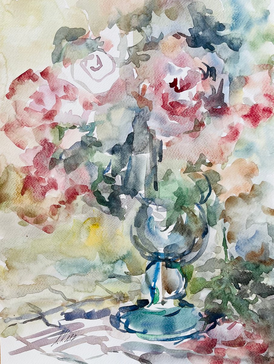 Expressive Botanical Watercolour By Elena Klyan, 12 X 16, Roses 2024, Original Artwork