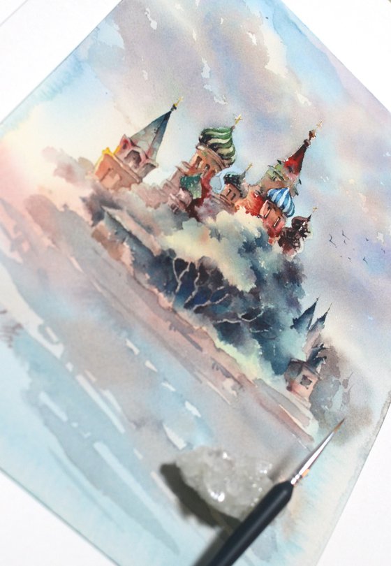 Moscow, St. Basil's Cathedral, Russia in watercolor